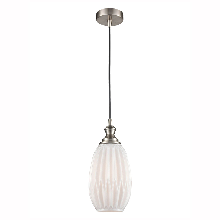 Franklite Refract 150mm White Glass Pendant Complete With Satin Nickel Suspension