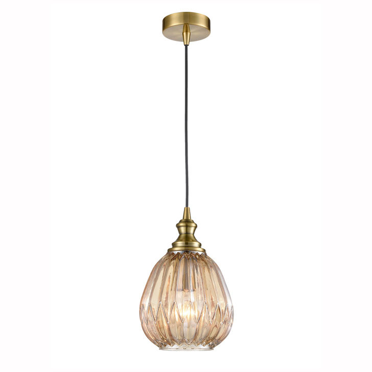 Franklite Refract 180mm Amber Glass Pendant Complete With Bronze Suspension