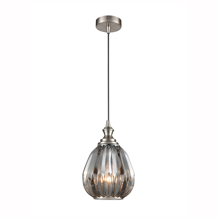 Franklite Refract 180mm Smoke Glass Pendant Complete With Satin Nickel Suspension