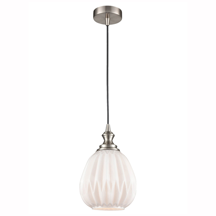 Franklite Refract 180mm White Glass Pendant Complete With Satin Nickel Suspension