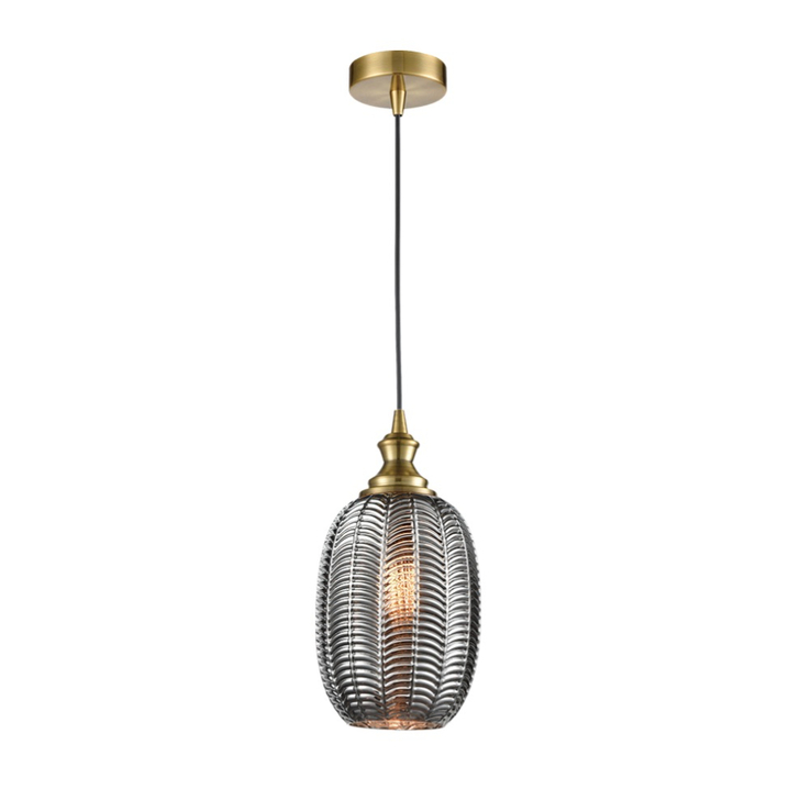 Franklite Refract Aged Brass Finish Single Pendant Complete With Smoked Chevron Glass