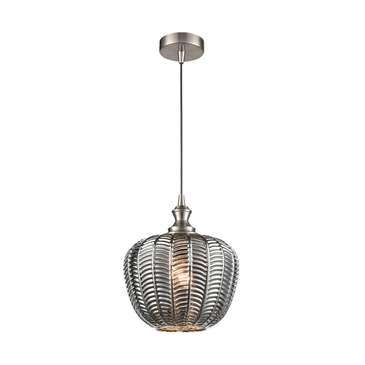 Franklite Refract Satin Nickel Finish Single Pendant Complete With Smoked Chevron Glass