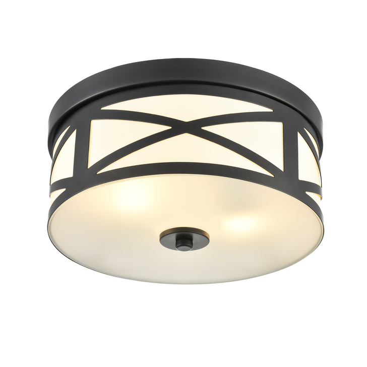 Franklite Ringo 2 Light Black Flush Ceiling Light Complete With Opal Glass