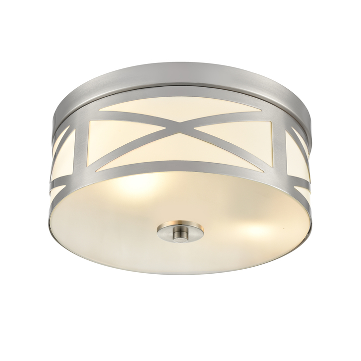 Franklite Ringo 2 Light Satin Nickel Flush Ceiling Light Complete With Opal Glass