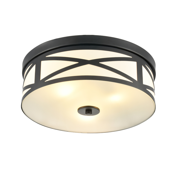Franklite Ringo 3 Light Black Flush Ceiling Light Complete With Opal Glass