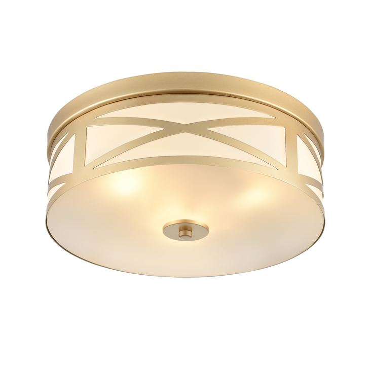 Franklite Ringo 3 Light Gold Painted Flush Ceiling Light Complete With Opal Glass
