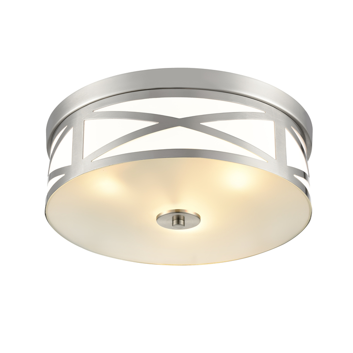 Franklite Ringo 3 Light Satin Nickel Flush Ceiling Light Complete With Opal Glass