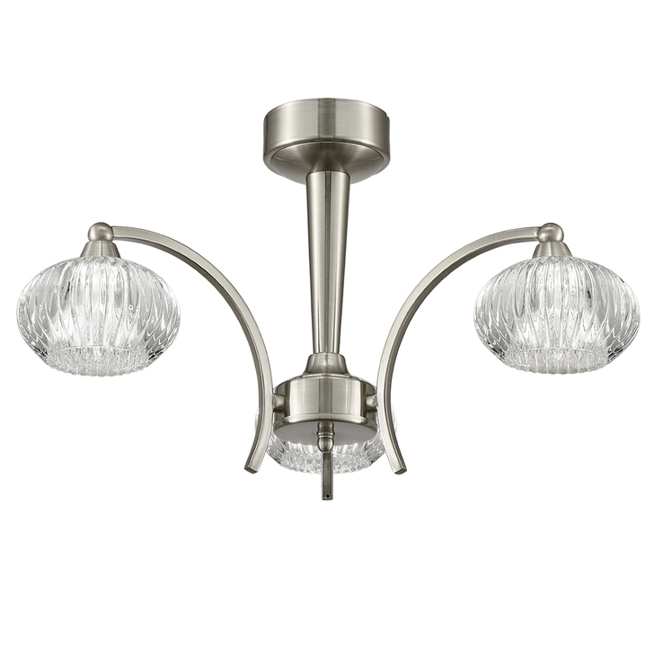 Franklite Ripple Satin Nickel 3 Light Flush Ceiling Light Complete With Clear Glass