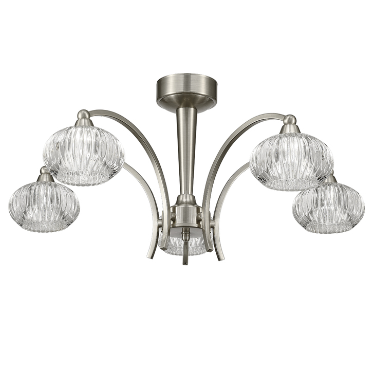 Franklite Ripple Satin Nickel 5 Light Flush Ceiling Light Complete With Clear Glass