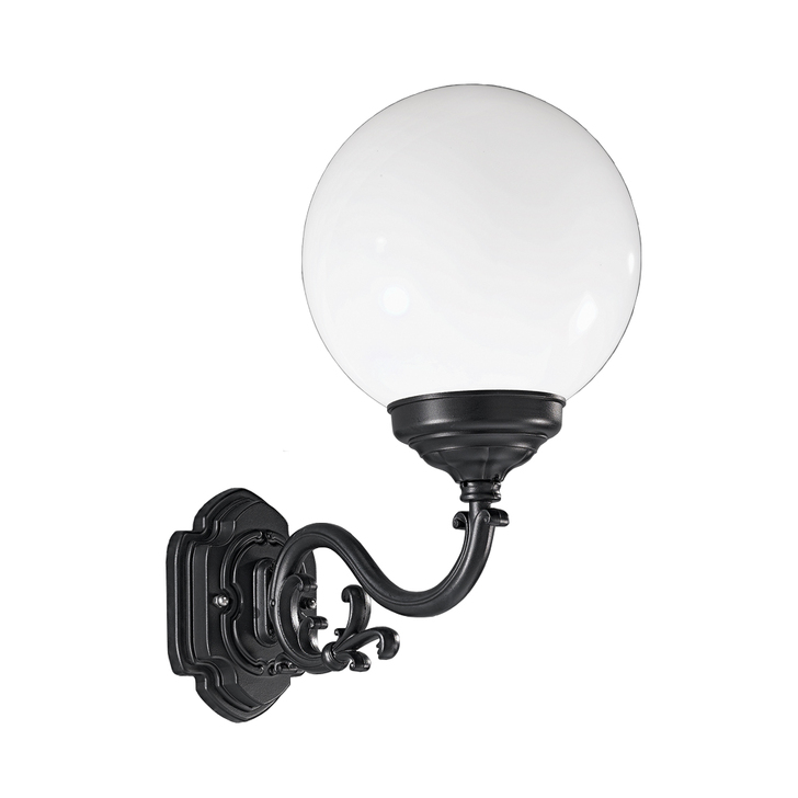 Franklite Rotonda Large Matt Black Exterior Wall Light Complete With Opal Polycarbonate Sphere Lens - IP43