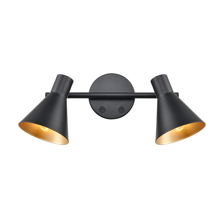 Franklite Scoop Matt Black Decorative Double Spotlight Complete With Gold Interiors - Switched