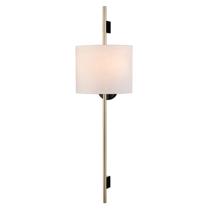 Franklite Serenity Tall Wall Light In Matt Black & Aged Brass With Cream Fabric Half Shade