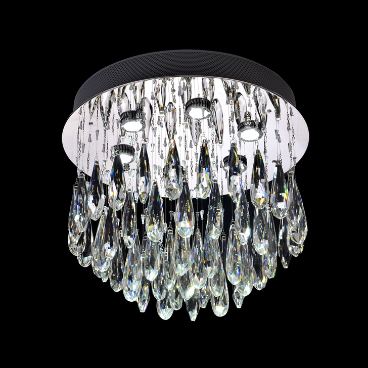 Franklite Shimmer Polished Chrome 6 Light Flush Ceiling Light Complete With Crystal Decoration