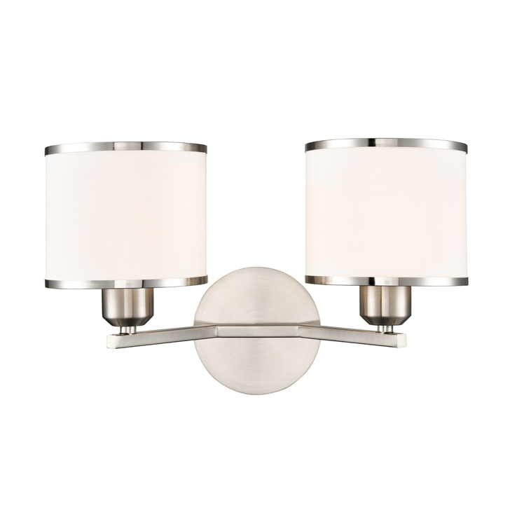 Franklite Sirius Satin Nickel Double Wall Light Complete With Off-White Textured Fabric Shades And Satin Nickel Trims