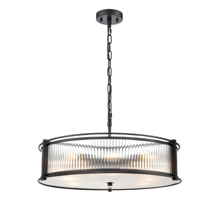 Franklite Sloane Matt Black 8 Light Ceiling Light Complete With Glass Rods - 590mm