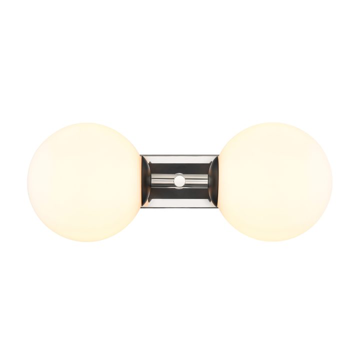 Franklite Stellar Matt Black And Polished Nickel 2 Light Bathroom Wall Sconce Complete With Opal Globes - IP44