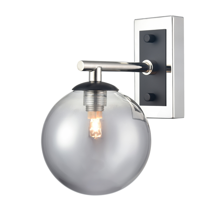 Franklite Stellar Matt Black And Polished Nickel 2 Light Bathroom Wall Sconce Complete With Smoked Globes - IP44