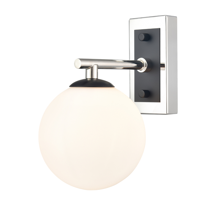 Franklite Stellar Matt Black And Polished Nickel Bathroom Wall Sconce Complete With Opal Globe - IP44