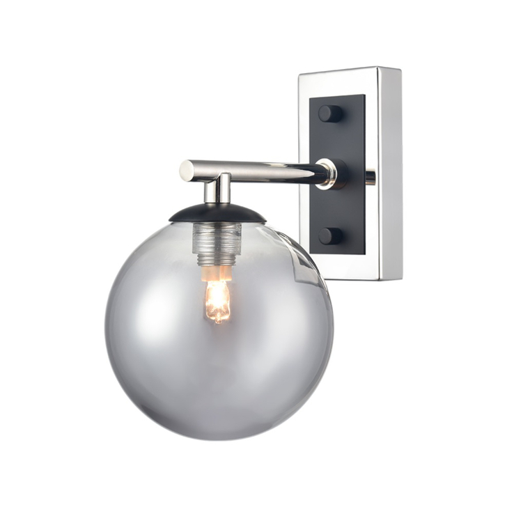 Franklite Stellar Matt Black And Polished Nickel Bathroom Wall Sconce Complete With Smoked Globe - IP44