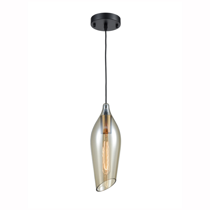 Franklite Taper Amber Glass Single Pendant Complete With Black Suspension