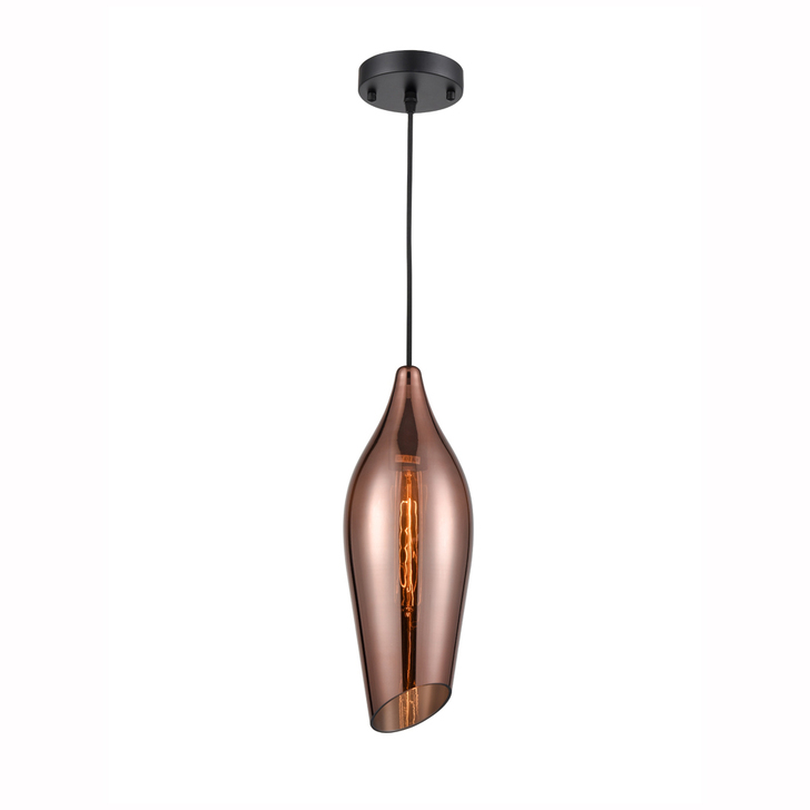 Franklite Taper Copper Glass Single Pendant Complete With Black Suspension