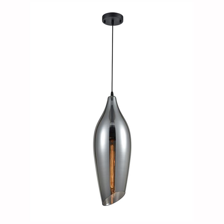 Franklite Taper Large Smoke Glass Single Pendant Complete With Black Suspension