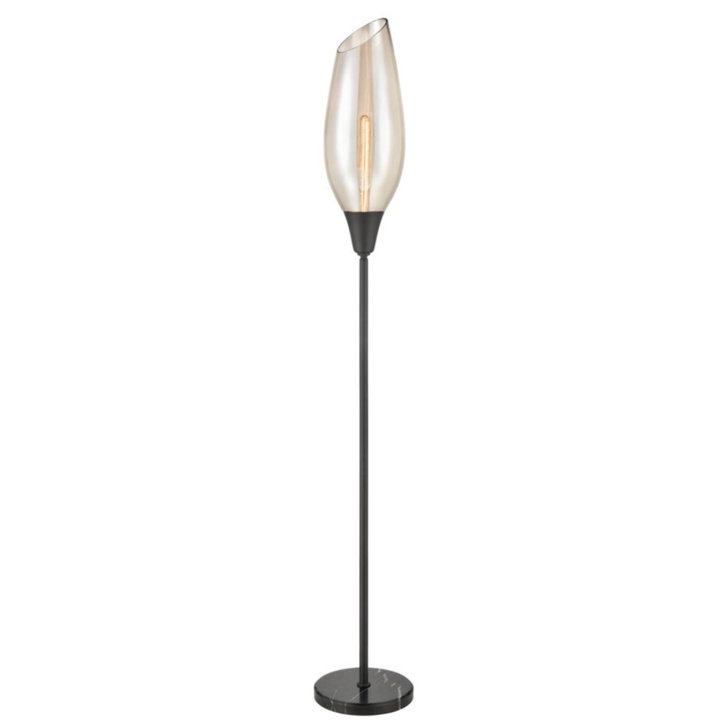 Franklite Taper Matt Black Floor Lamp With Amber Glass