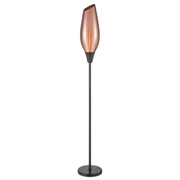 Franklite Taper Matt Black Floor Lamp With Copper Glass