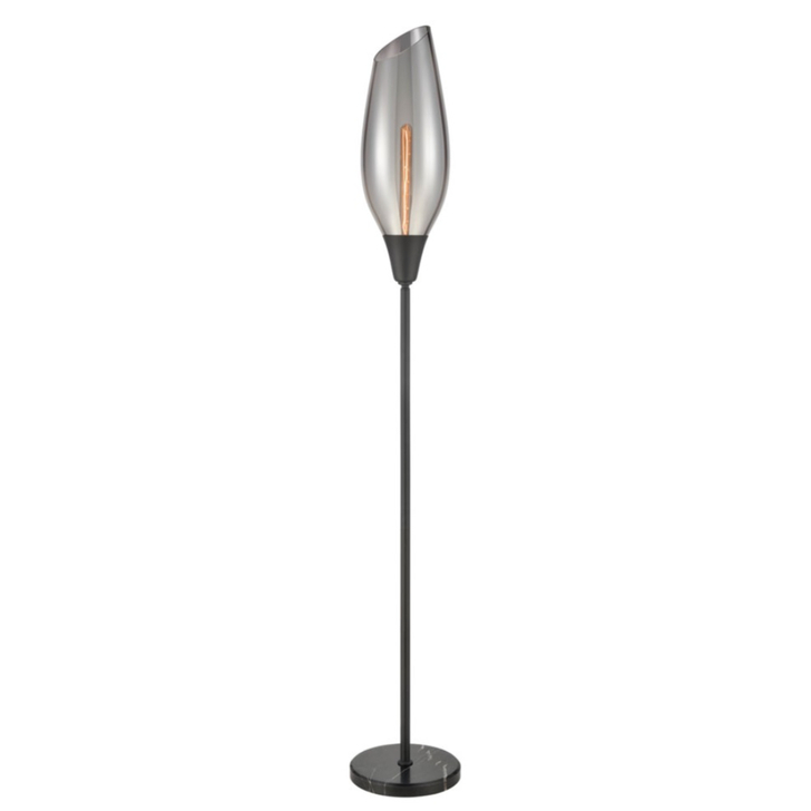 Franklite Taper Matt Black Floor Lamp With Smoked Glass