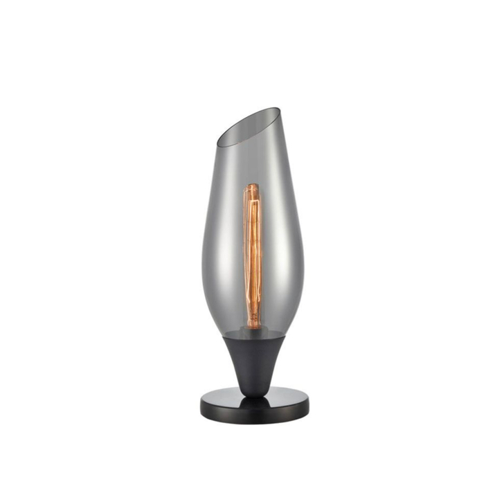 Franklite Taper Matt Black Table Lamp With Smoked Glass