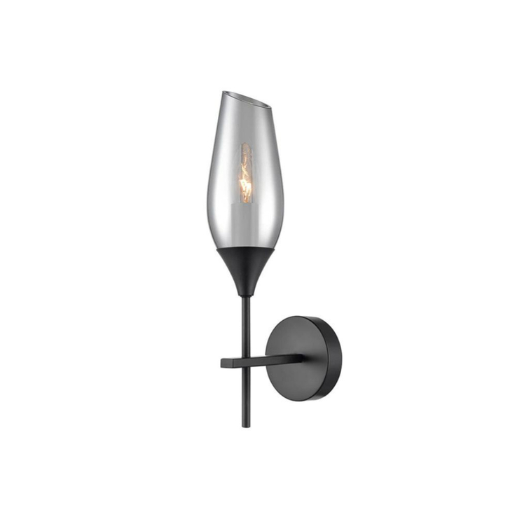 Franklite Taper Matt Black Wall Light With Smoked Glass