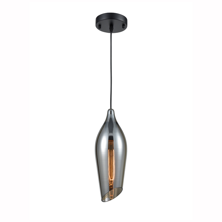 Franklite Taper Smoke Glass Single Pendant Complete With Black Suspension