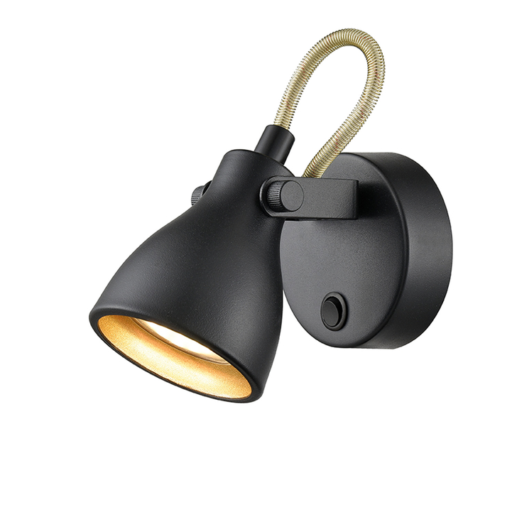 Franklite Taza Two Tone Matt Black And Gold Adjustable Single Spotlight - Switched