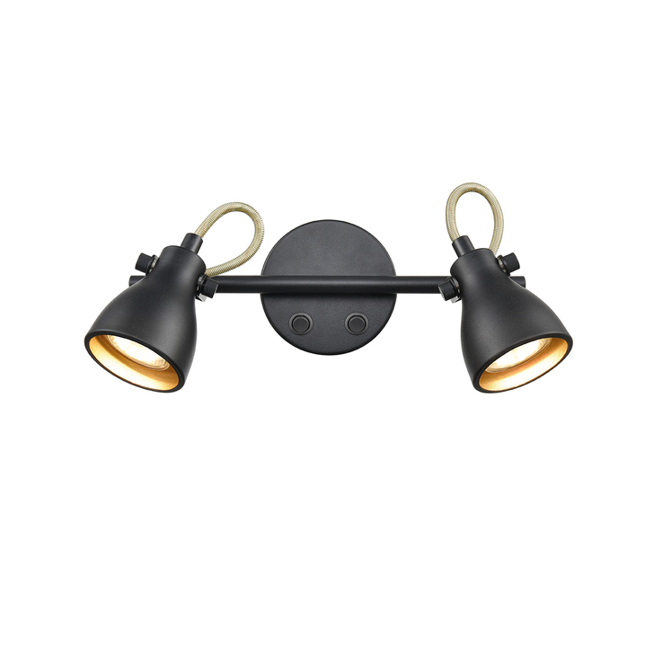 Franklite Taza Two Tone Matt Black And Gold Adjustable Twin Spotlight - Switched
