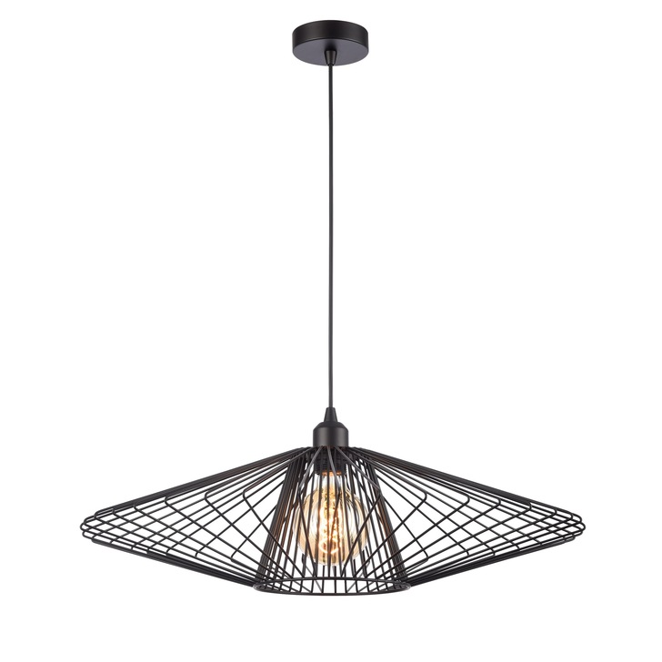 Franklite Thatch Large Single Open Metalwork Pendant In Matt Black