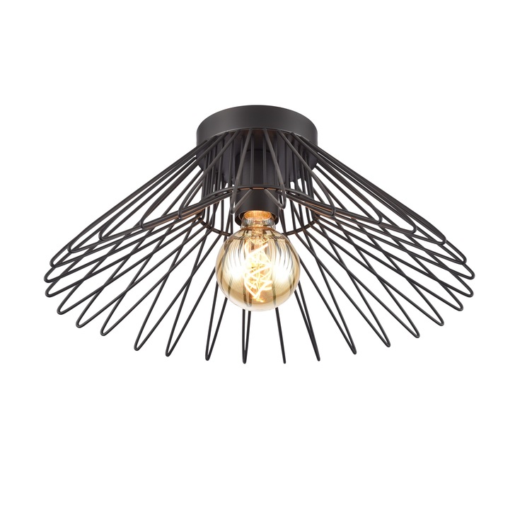 Franklite Thatch Open Metalwork Flush Ceiling Light In Matt Black