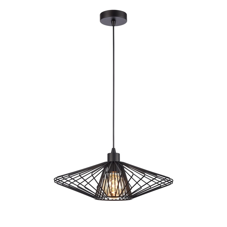 Franklite Thatch Small Single Open Metalwork Pendant In Matt Black