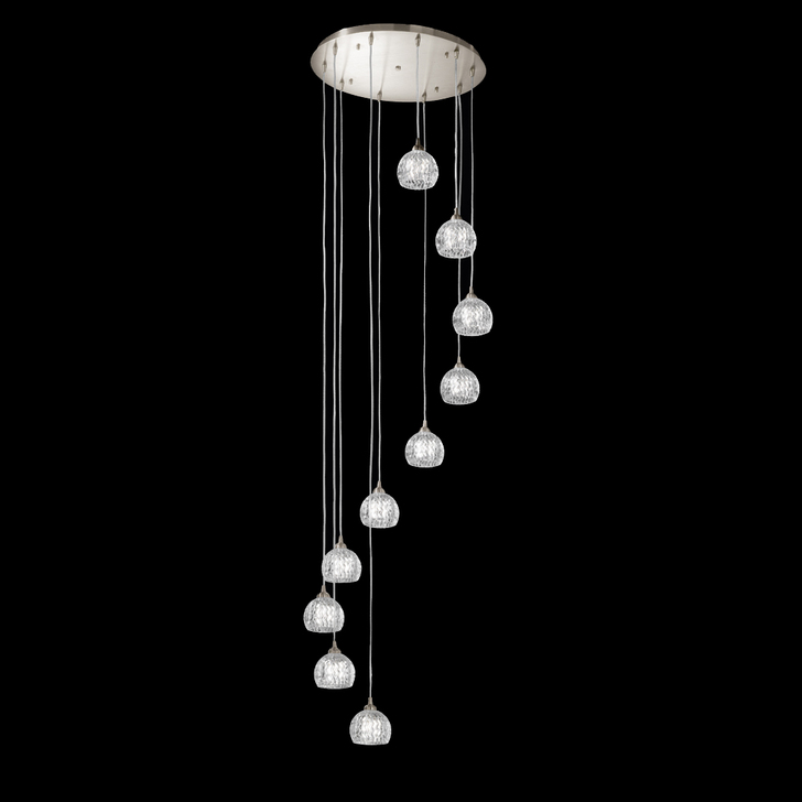 Franklite Tierney 10 Light Pendant in Satin Nickel Complete With Clear Glasses