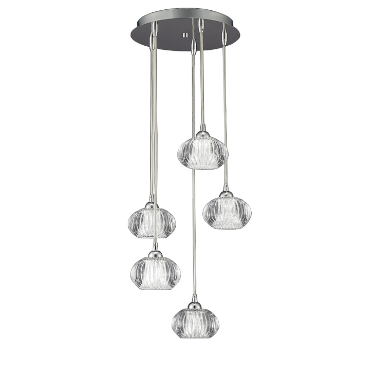 Franklite Tizzy Polished Chrome 5 Light Pendant Light Complete With Clear Glasses