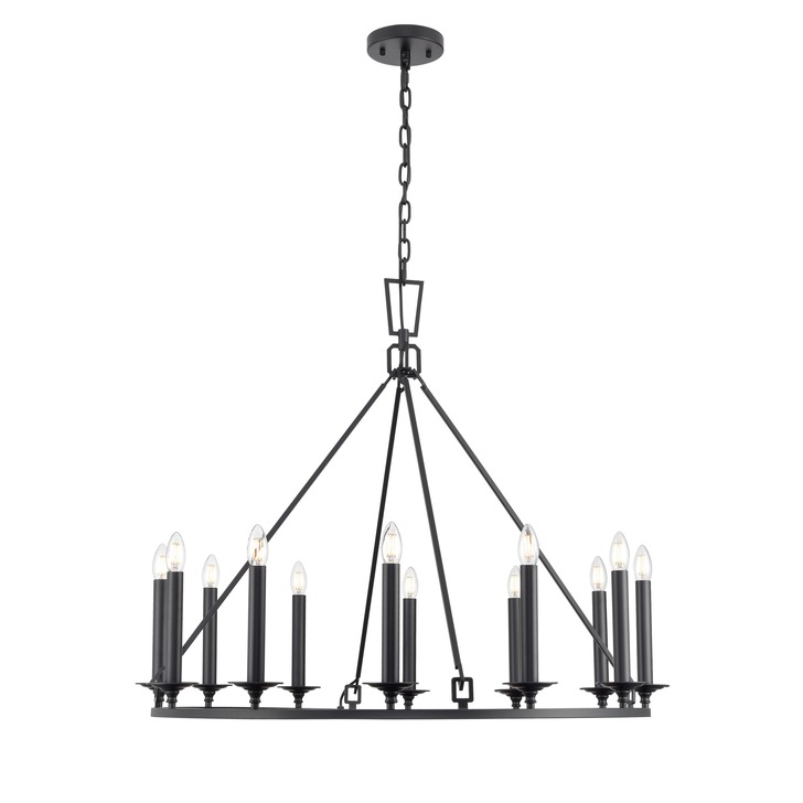 Franklite Tudor 12 Light Traditional Chandelier In Matt Black