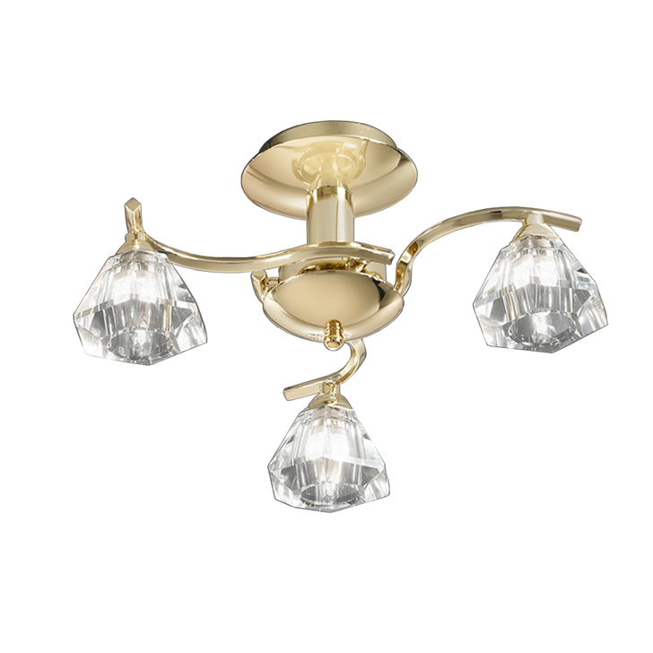 Franklite Twista Polished Brass Semi-Flush 3 Light Complete With Clear Glasses