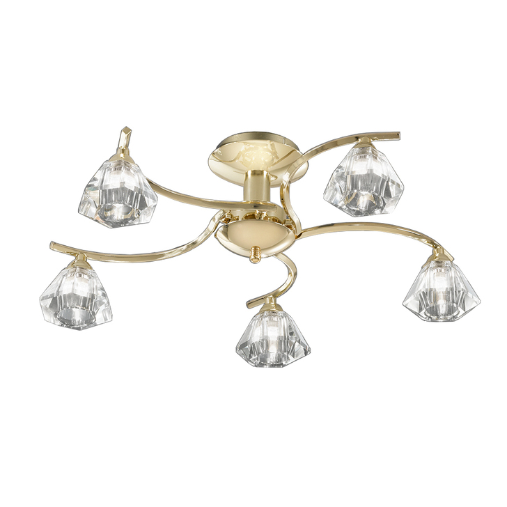 Franklite Twista Polished Brass Semi-Flush 5 Light Complete With Clear Glasses