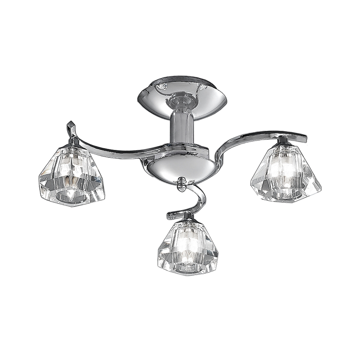 Franklite Twista Polished Chrome Semi-Flush 3 Light Complete With Clear Glasses