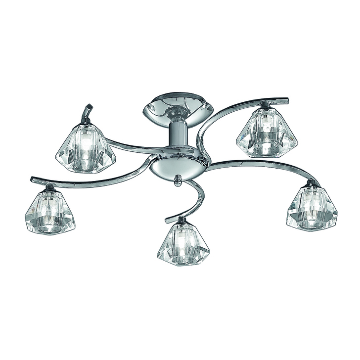 Franklite Twista Polished Chrome Semi-Flush 5 Light Complete With Clear Glasses