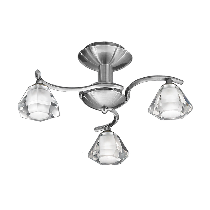 Franklite Twista Satin Nickel 3 Light Flush Ceiling Light Complete With Frosted Glasses