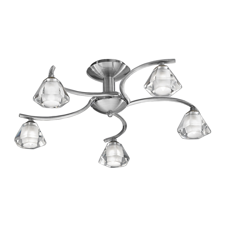 Franklite Twista Satin Nickel 5 Light Flush Ceiling Light Complete With Frosted Glasses