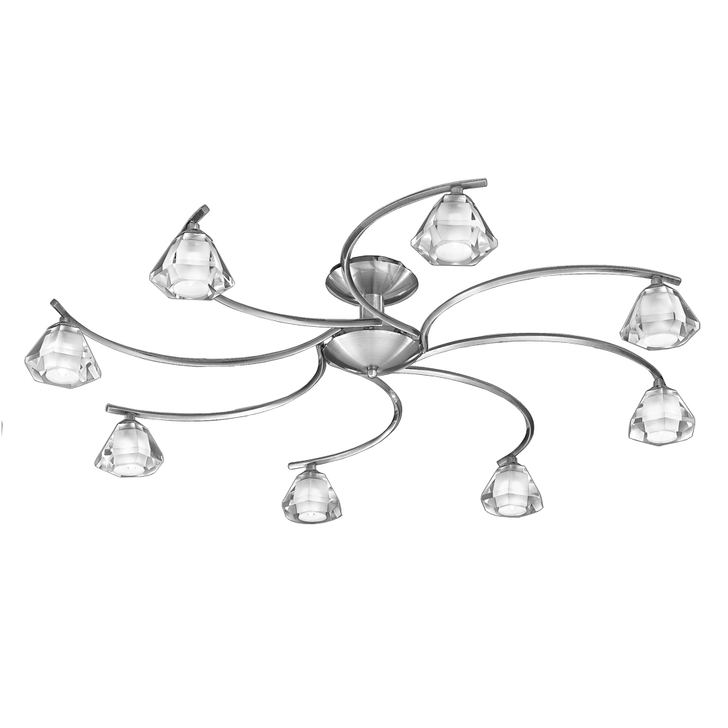 Franklite Twista Satin Nickel 8 Light Flush Ceiling Light Complete With Frosted Glasses