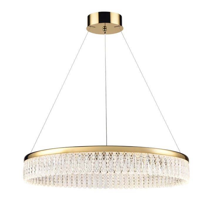 Franklite Victoria Large Round Led Pendant In Gold With Detailed Crystal Glasses - 3000K