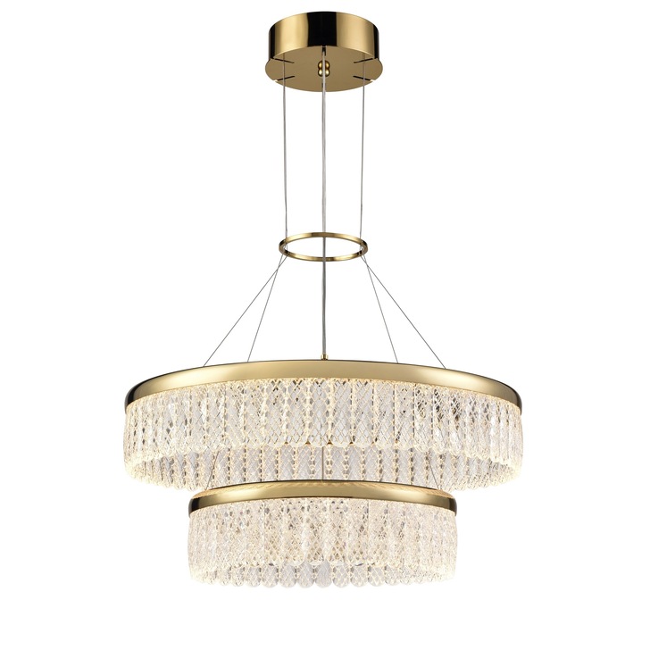 Franklite Victoria Large Two Tier Round Led Pendant In Gold With Detailed Crystal Glasses - 3000K