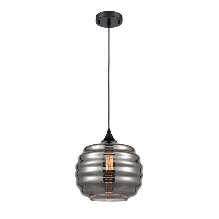 Franklite Vista Black Single Pendant Complete With Smoke Glass